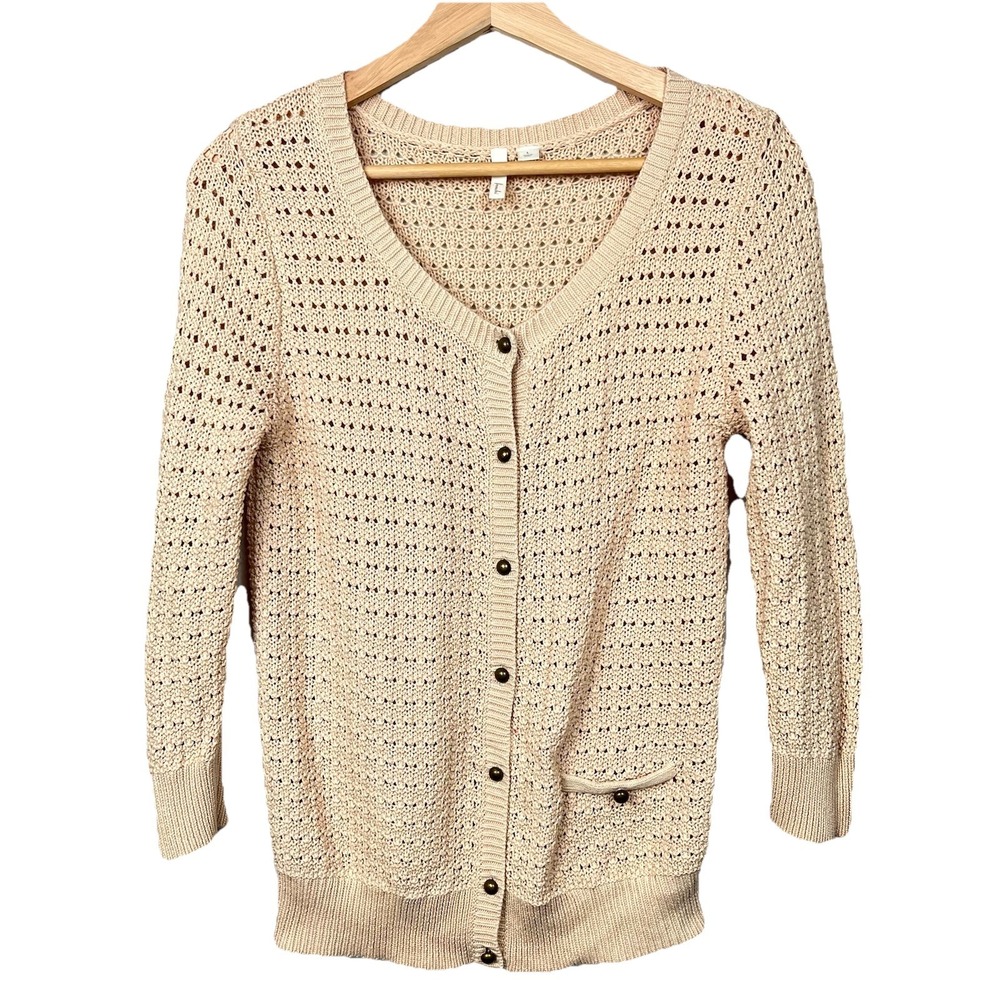 Frenchi Womens Cardigan Sweater Crochet Button Down Large Beige Boho Cottagecore